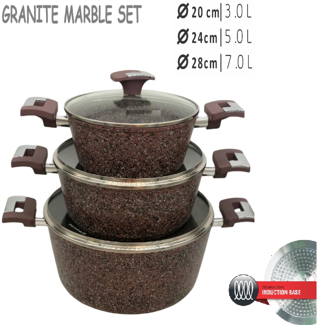 3 PIECE GRANITE DIE-CAST  INDUCTION (20-24-28CM) PURPLE
